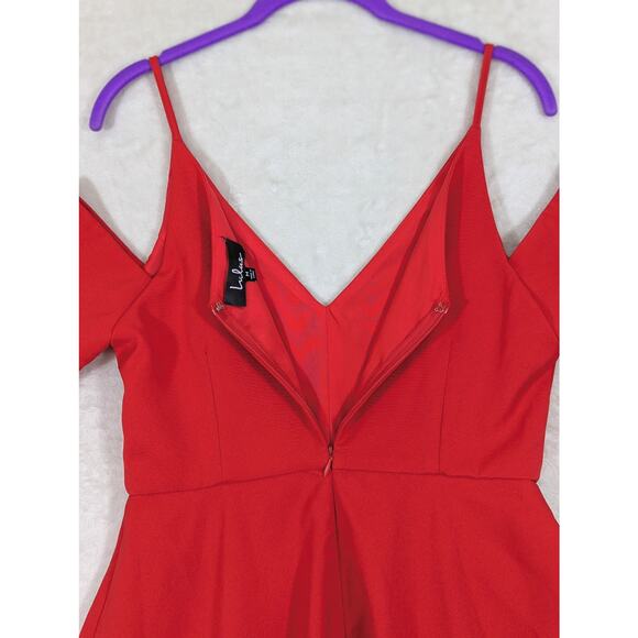 Lulu's Cold Shoulder Red Skater Dress Size Medium - Picture 6 of 14